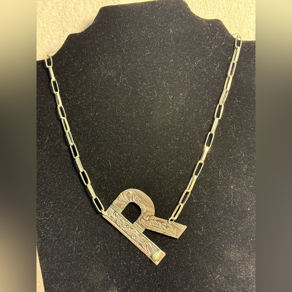 Necklace stamped letter R